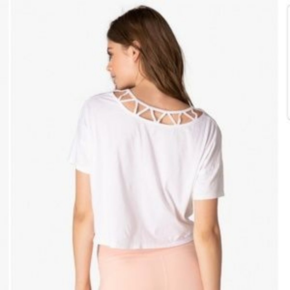 Beyond Yoga White To The Point Lattice Neck Tee View 3